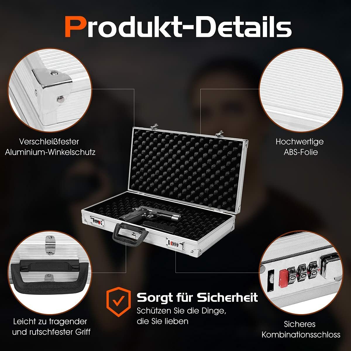 Costway TL29256 Alu-Waffenkoffer - Silber/Schwarz, 47x25cm 