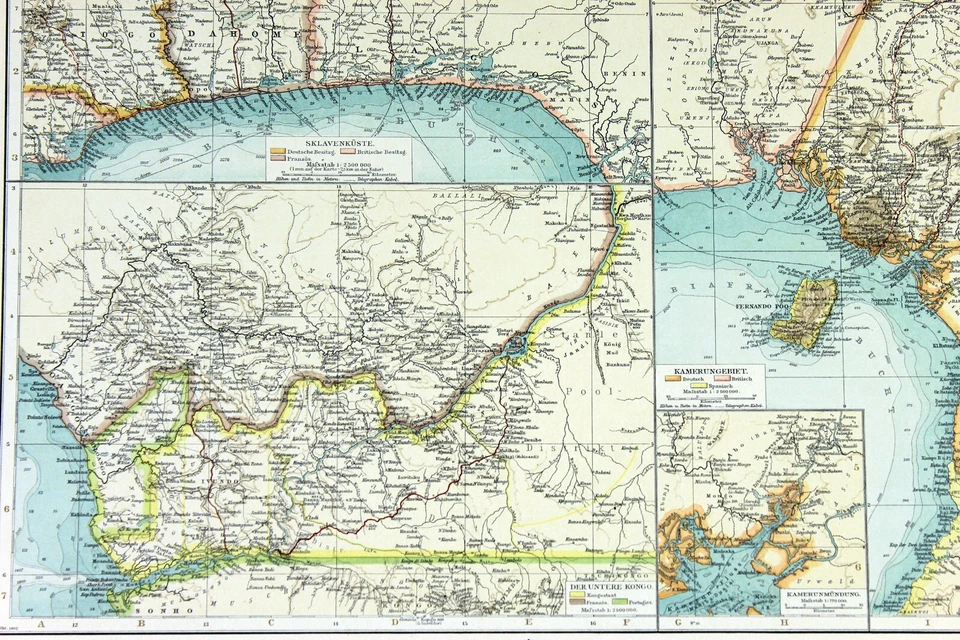 Mapas coloniales alemanes de África Occidental de 1898 litografía en color 18 x 11,5 Foto 2 de 3