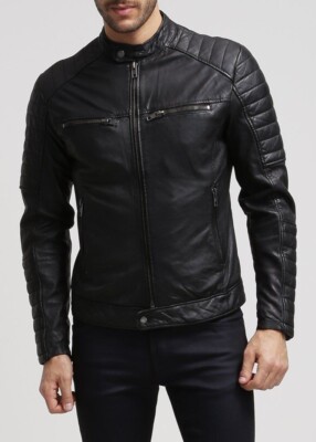 Black color men leather jacket for motor bike