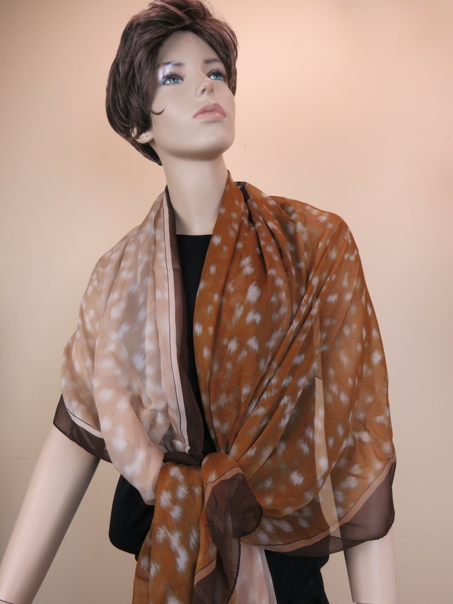 NWT BURBERRY BROWN SILK CHIFFON DEER SKIN PRINT LIGHTWEIGHT