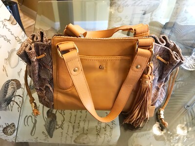 Carlos Falchi CHI Leather/Snakeskin Large Satchel with Multicolor Snakeskin
