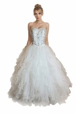 Women's Formal Strapless Heave Beaded Embroidery Wedding Long Evening Gown dress