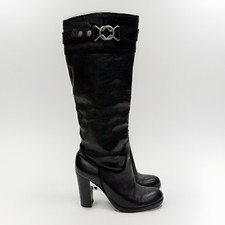 Nine West Black Pebbled Leather Knee High Buckle Boots 90s Y2K Women s 6.5 M