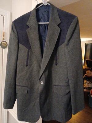 Circle S Texas Western Blazer Jacket Coat Mens Size 42L Grey Black NWT