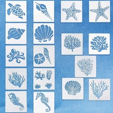 17 Pieces Sea Ocean Creatures Stencils Templates Set Reusable Undersea Theme ...