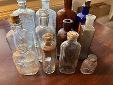 Antique chemist apothecary + old sundry glass bottles flasks bottle FREE UK POST