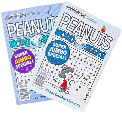 NEW Lot 2 Penny Press Peanuts Word Seeks Search Puzzle Books Dec 2024, Dec 2025