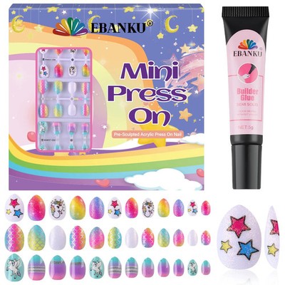 EBANKU Press on Nails Girls, 72 Stück Fake Künstliche Falsche Nagel Tips Full Cover St