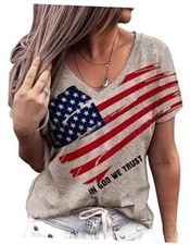 V Neck T Shirts for Women American Flag Patriotic Shirts Large Khaki-2