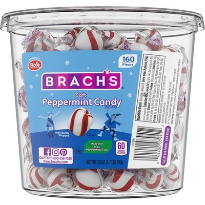 Brach's Bobs Sweet Stripes Soft Peppermint 160 Count (28 oz), White,Red