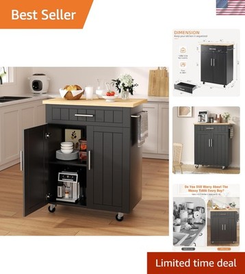 Versatile Portable Kitchen Island with Ample Storage & Elegant Black Wood Finish