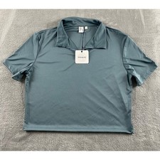Fringe The Label Womens XL Golf Polo Shirt Teal Blue Cropped V-Neck Made in USA