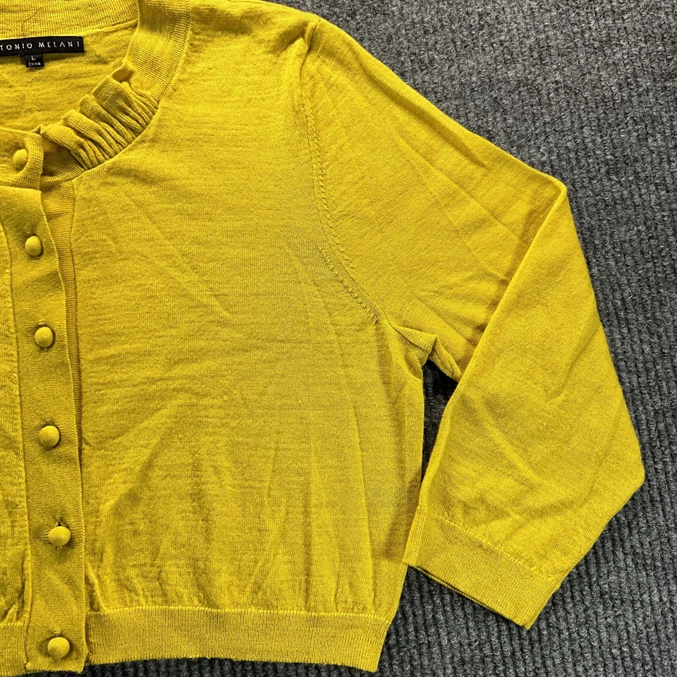 Antonio Melani Sweater Womens Large Yellow Wool Blend Cardigan Button Front Top - Image 2 of 4