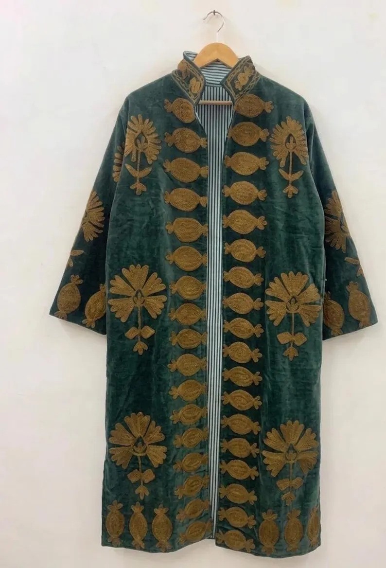Suzani Embroidered Kimono |Handmade Long Coat |Festival Kimono |Duster Velvet