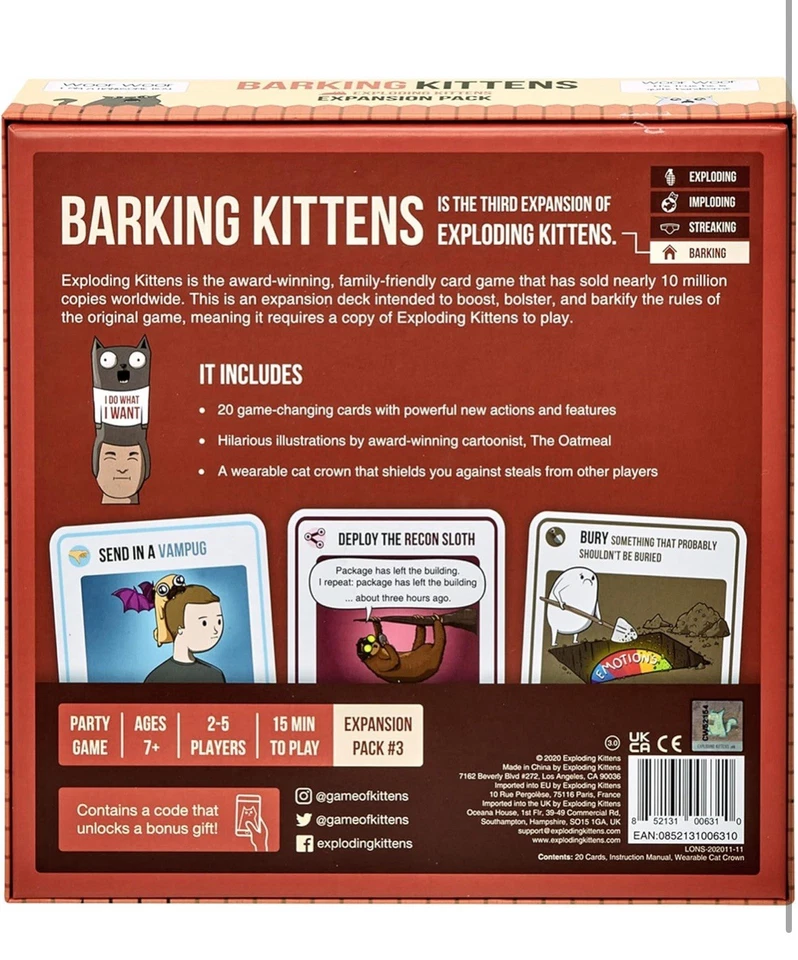 Barking Kittens, Exploding Kittens Expansion Pack #3 2020 Brand New Sealed (ST*) - Image 4 of 4