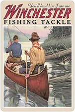 Vintage Fishing Tackle Metal Tin Sign 8x12