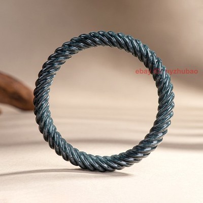 Certified 55-61mm Natural Oil Black Burma A Jade jadeite Carving Bangle Bracelet