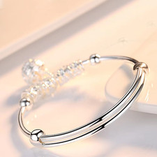925 Sterling Silver Bell Ball Bangle Bracelet Adjustable Free Shipping UK