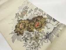 7582870: JAPANESE KIMONO / NAGOYA OBI / SILK / HAND WOVEN / MAWATA TSUMUGI / FLO