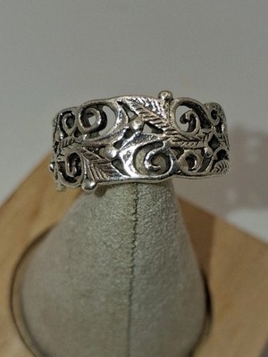 Sterling Silber 925 filigraner Bandring mit Spiralmuster - Größe O