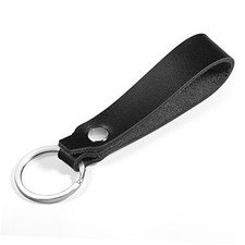 Genuine Leather Keychain for Car Home Key Ring Strap Holder Lanyard Black