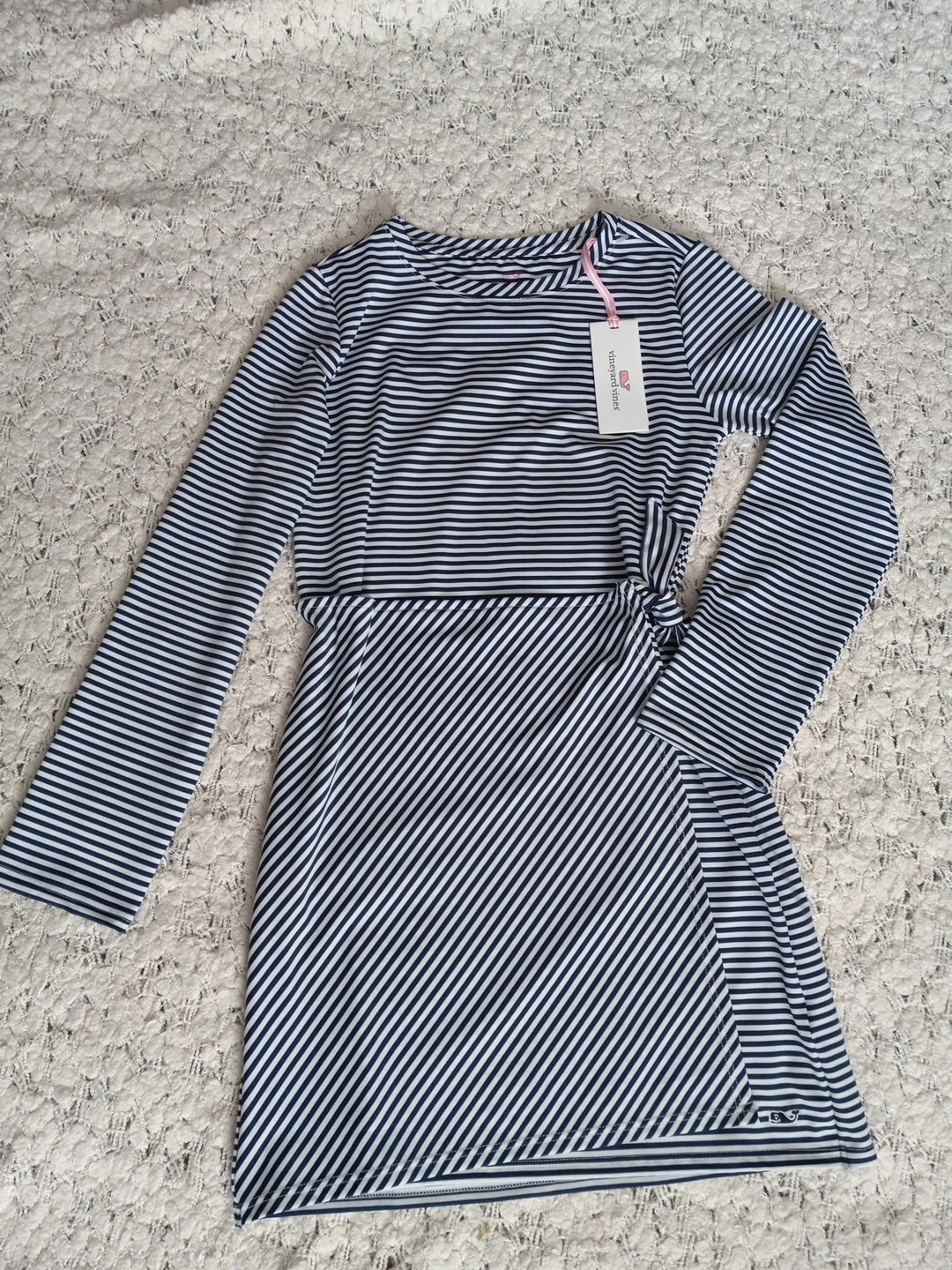 Vineyard Vines Girl Asimmetric Dress Deep Bay Navu Stripe Size M 10-12 NWT