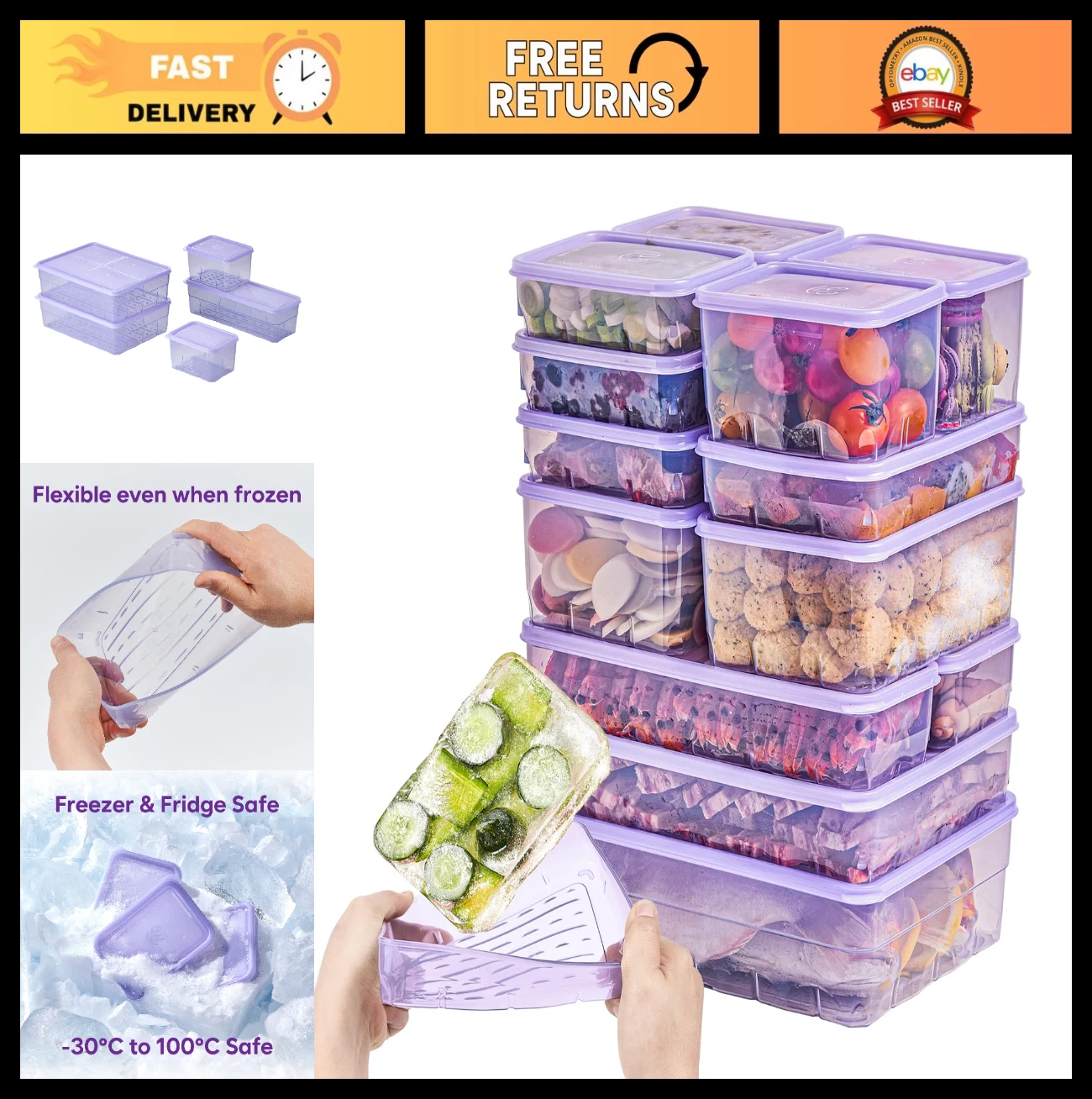 10pcs Freezer Food Storage Containers with Lids - BPA Free, Twist Release, Flexi