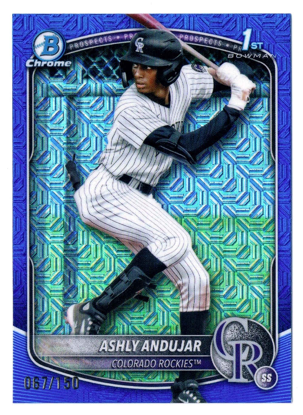 67/150 ASHLY ANDUJAR 2025 BOWMAN CHROME 1ST BLUE MOJO REFRACTOR Rookie BCP-20