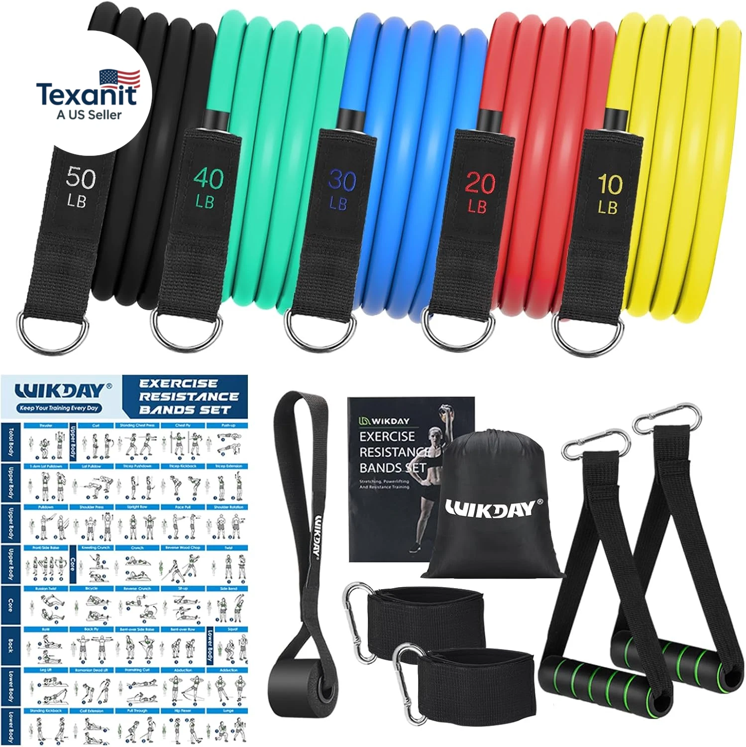 Exercise Resistance Bands with Handles for Working Out Workout Bands Set with Do