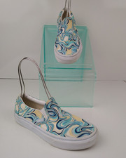 Vans Classic Slip-On Sneakers Blue Multicolor Swirl Pattern Women's Size 5