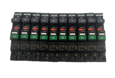 Lot of 10 New No Box Square D QO120PAF Circuit Breaker 20A 1-Pole 120V - 