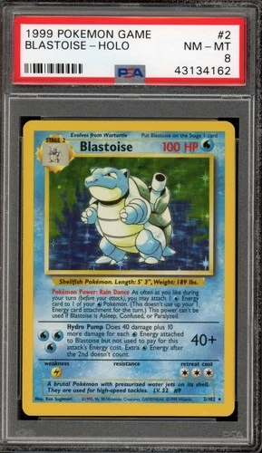 Pokemon Blastoise Base Set Unlimited Holo Rare #2 PSA 8