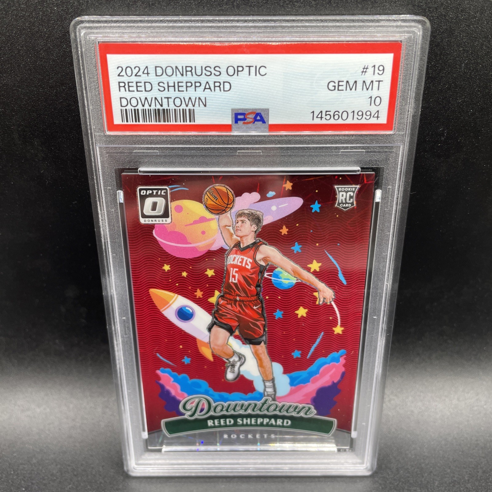 2024 Panini Donruss Optic Reed Sheppard Rookie Downtown PSA 10 Houston Rockets
