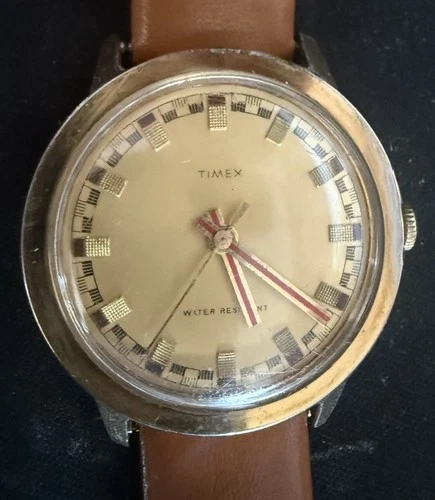Vintage 1973 Timex Mercury 26050 - Gold Tone - Red Stripe Hands - Project/Repair
