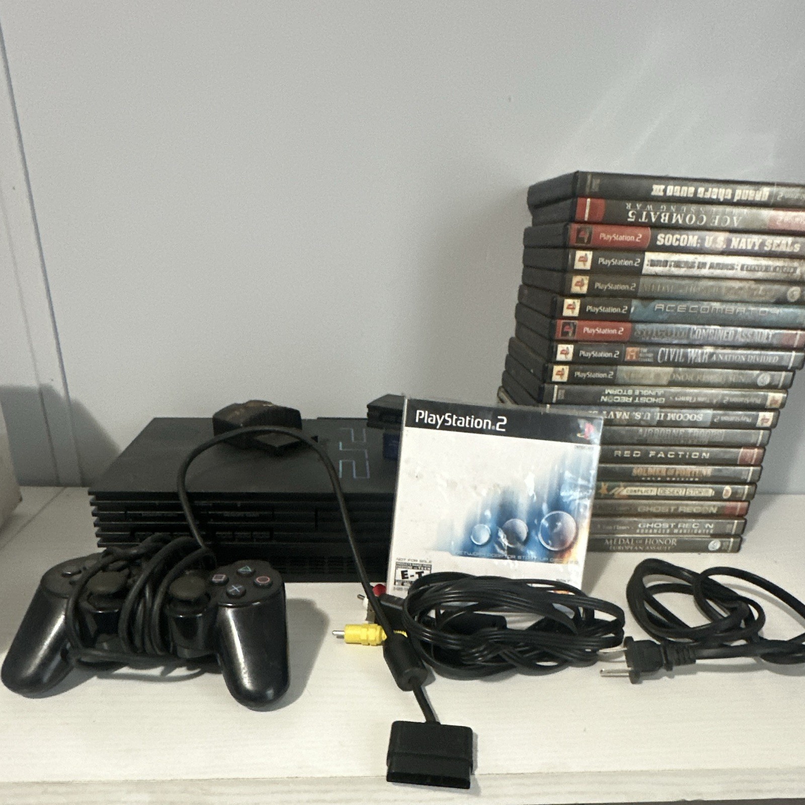 Sony PlayStation 2 PS2 Console Bundle w/ Controllers, Games, AV & Power Cables