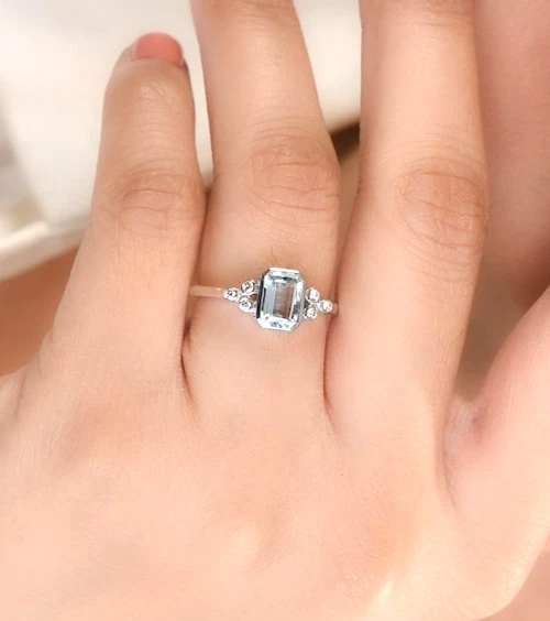 1.02 Karat Natürlich Aquamarin & Diamanten Solitaire Verlobungsring 14k Weiß - Bild 3 von 4