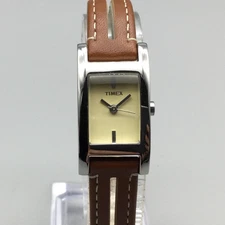 Timex T2F771 Womens Watch 17mm Silver Tone Rectangular Leather New Battery