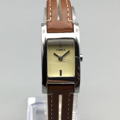 Timex T2F771 Womens Watch 17mm Silver Tone Rectangular Leather New Battery