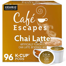 Caf  Escapes Chai Latte Coffee Pods Flavored Coffee Dark Roast - 96ct