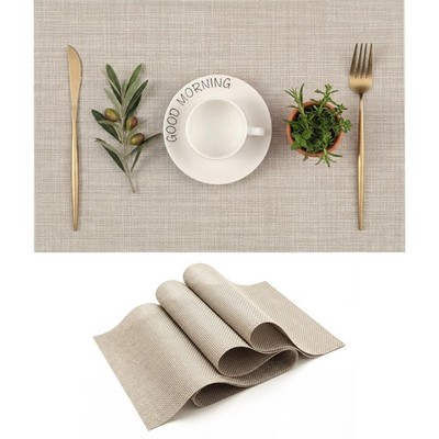 Durable Vinyl Placemats Set of 4, Non-Slip for Dining Table Mat, Large, Beige