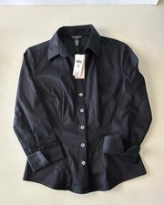 Women  s Banana republic Solid Black Petite XS Button Up Shirt Top NWT