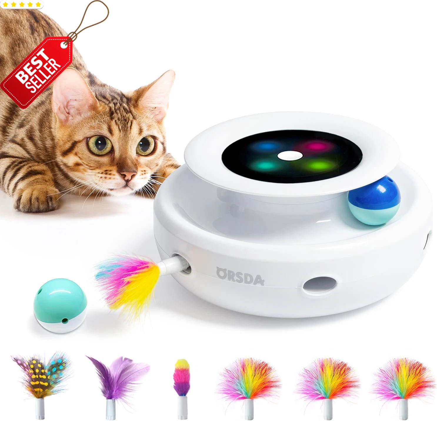 2in1 Interactive Cat Toy Auto Timer Ball Ambush Mice Dual Power Indoor Cats US