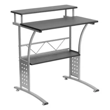 Computer Desk W/ Top and Bottom Storage Shelves Clifton Modern Office Black New