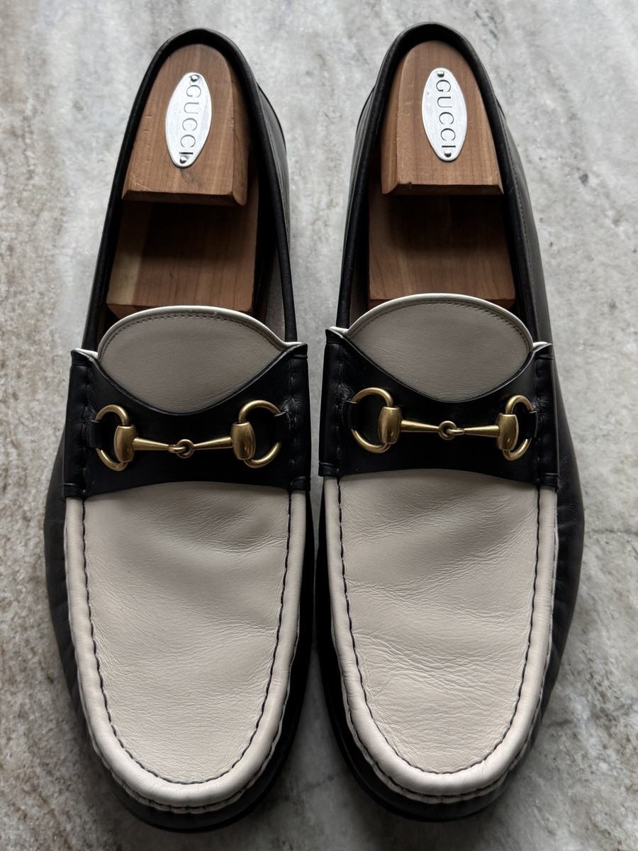 GUCCI 1953 Betis Horsebit Leather Loafer Black White 12 /US  display picture 1
