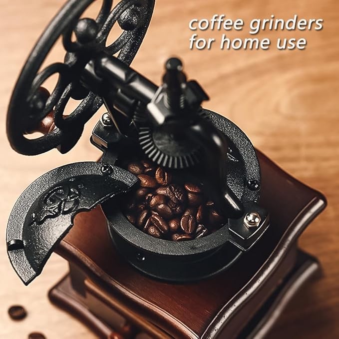 Antique Vintage Manual Coffee Grinder Hand Crank Wooden Coffee Bean ...