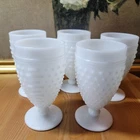 Anchor Hocking Vintage Milk Glass Hobnail Goblet White Footed Set Of 5.