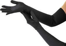 Nackiy Long Black Opera Gloves for Women, 1920S Satin Stretchy Elbow Length