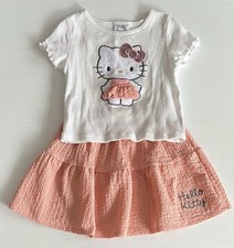 Hello Kitty Girls 2-Piece T-Shirt  Skirt Set   Peach   Size 4   Adorable 