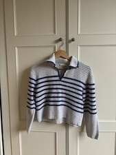 Sandro Crochet Navy White Striped Jumper S