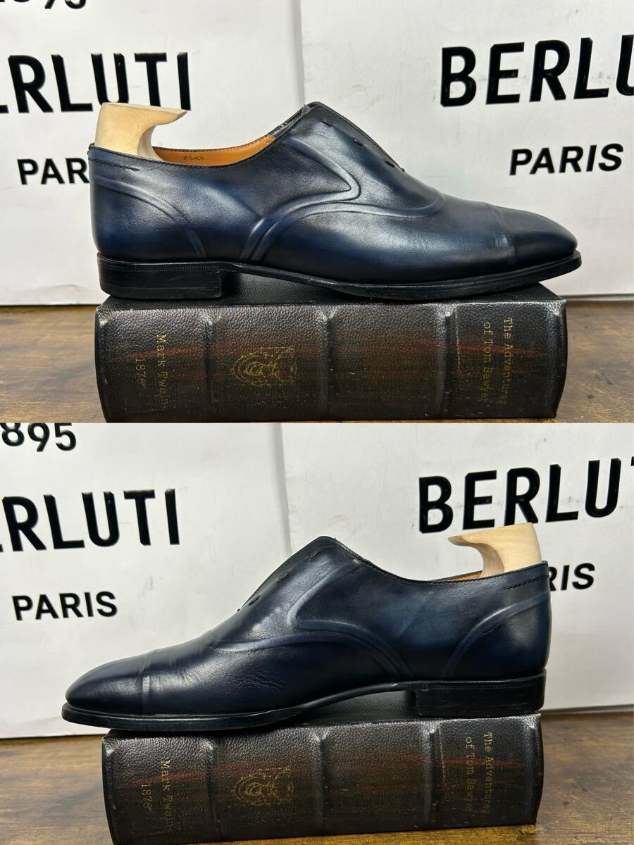 Berluti Victor Patine Leather Slip-On Shoes Blue UK9 Rare Masterpiece image 7